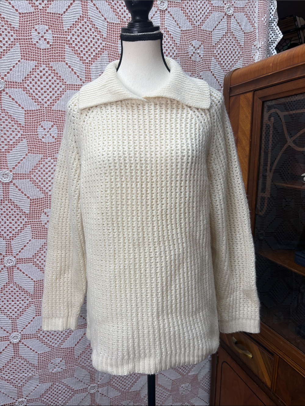 Casual Connection Lambswool Angora Oversized Collar Sweater Ivory M